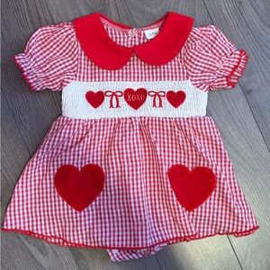 Red & White Gingham Heart Baby Dress with Peter Pan Collar